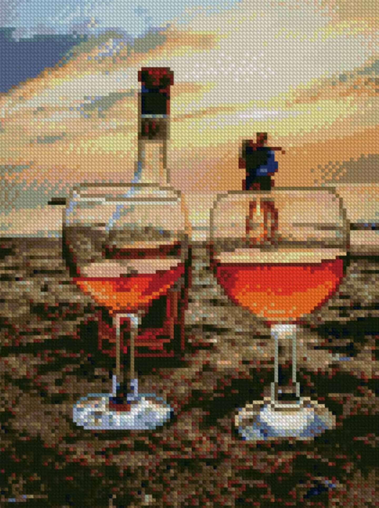 Алмазний живопис Strateg Захід у бокалі 30х40 см (HX071)