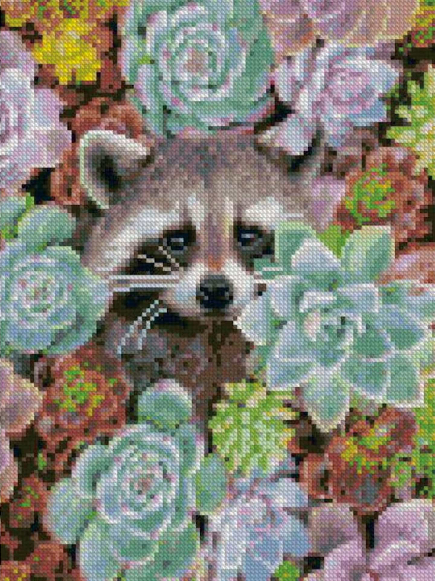 Алмазний живопис Strateg Єнотик у квітках 30х40 см (HX232)