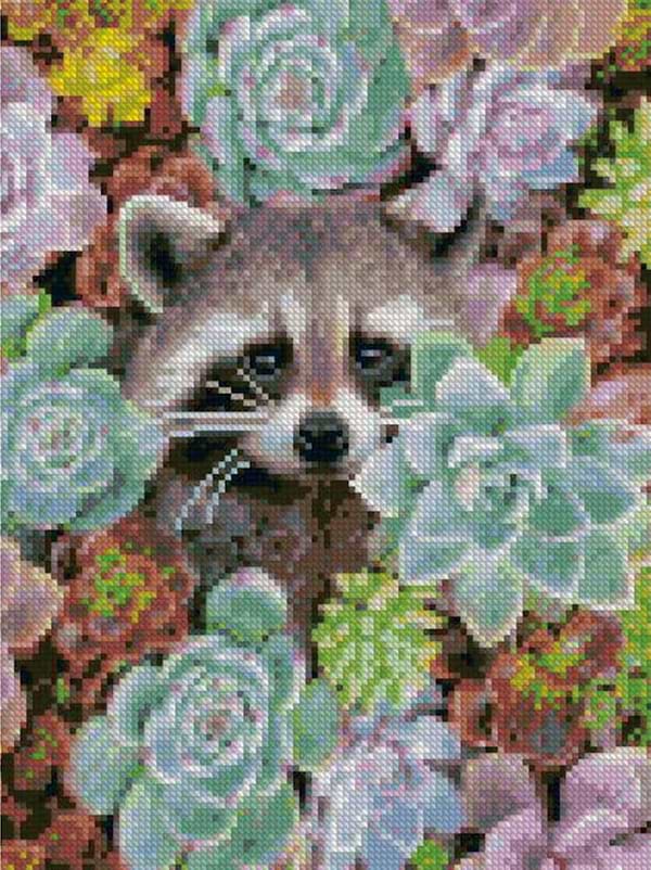 Фото - Алмазная живопись Strateg Енотик в цветках 30х40 см (HX232)