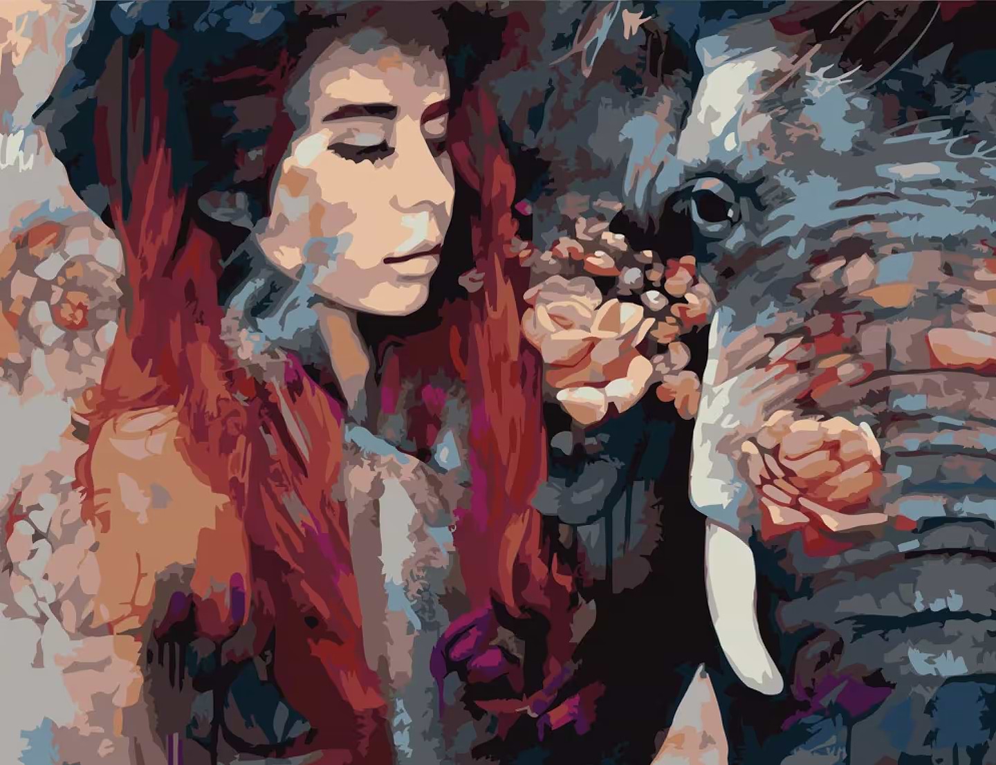 Картина за номерами Strateg Поп-арт: Дівчина та слон 40х50 см (GS166)