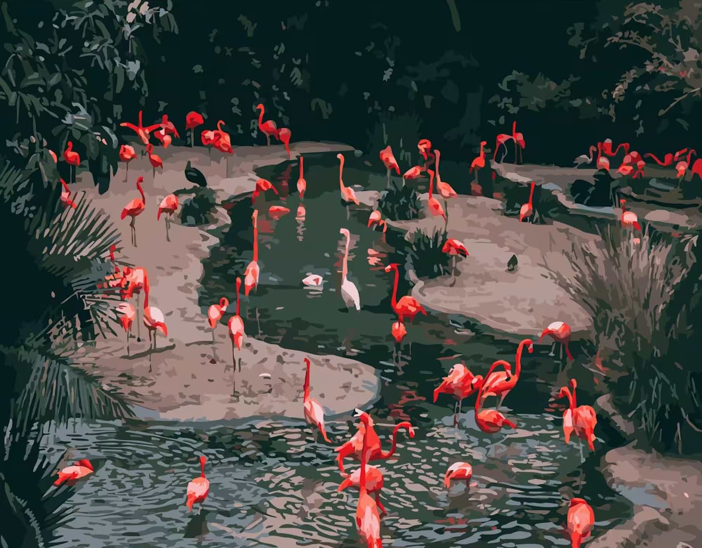 Картина за номерами Strateg Фламінго на водопої 40х50 см (GS230)