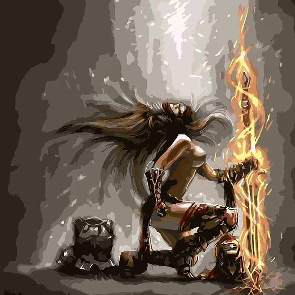 Фото - Картина по номерам Strateg Воинственная женщина 40х40 см (SK031)