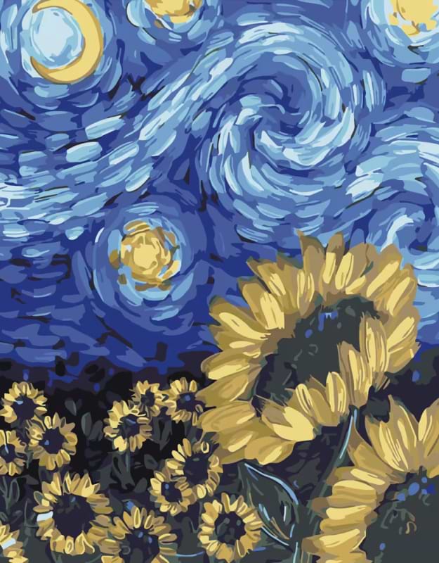 Картина за номерами Strateg Соняшники у стилі Ван Гога 40х50 см (DY271)