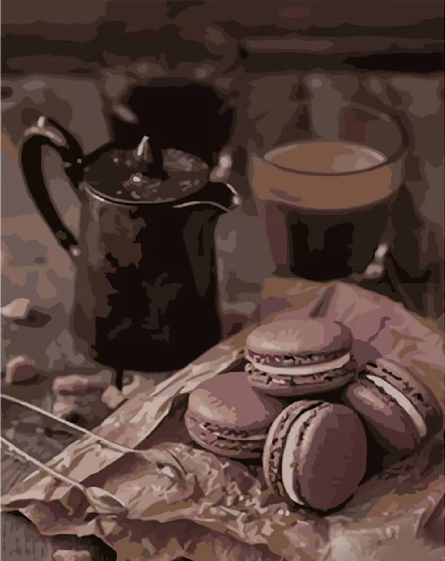 Картина по номерам Strateg Макарун к кофе 40х50 см (DY337)