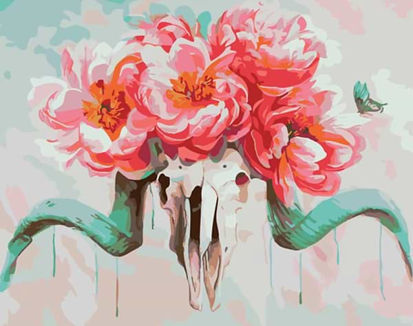 Фото - Картина по номерам Strateg Череп с цветами 40х50 см (GS1112) Фото - Картина по номерам Strateg Череп с цветами 40х50 см (GS1112)