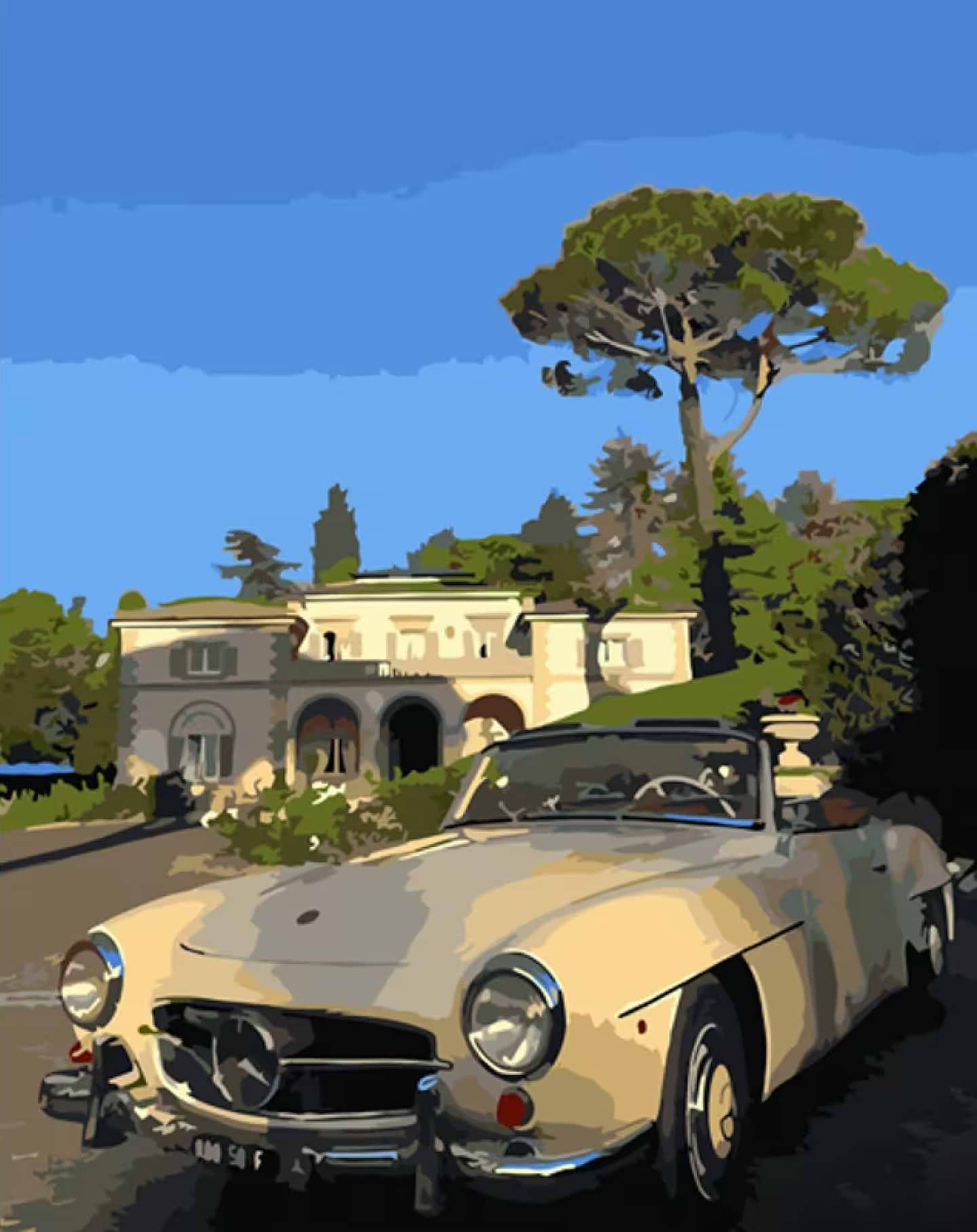 Картина за номерами Strateg Ретро авто біля маєтку 40х50 см (GS1287)