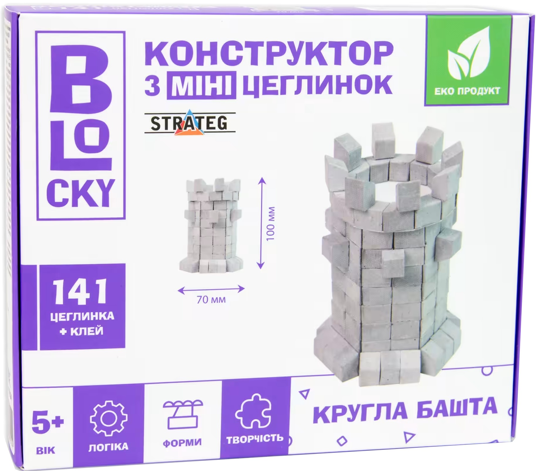 Конструктор з природних матеріалів Strateg BLOCKY Кругла башта  (31024) - Фото 1