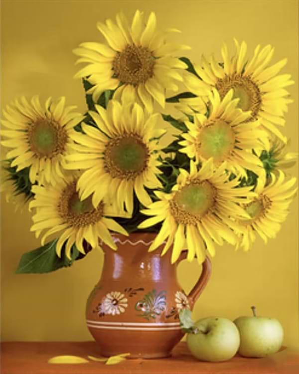 Фото - Алмазная живопись Strateg Подсолнухи в глиняном кувшине 40х50 см (SK86005)