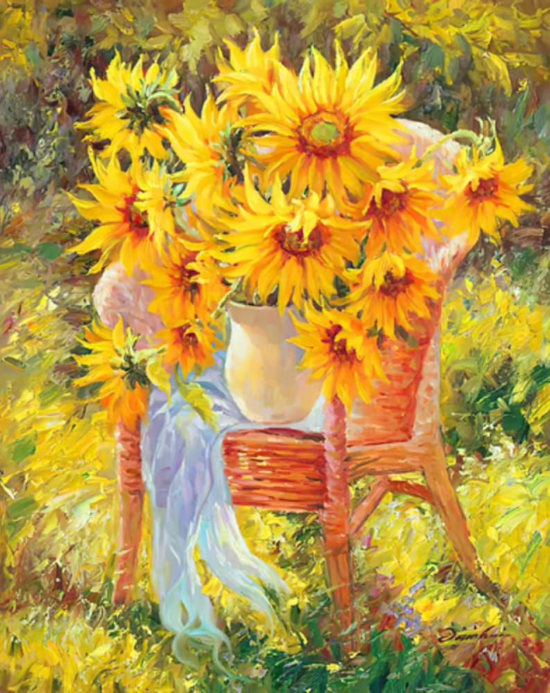 Алмазний живопис Strateg Натюрморт соняхи на стільці 30х40 см (JSDF81916) - Фото 1