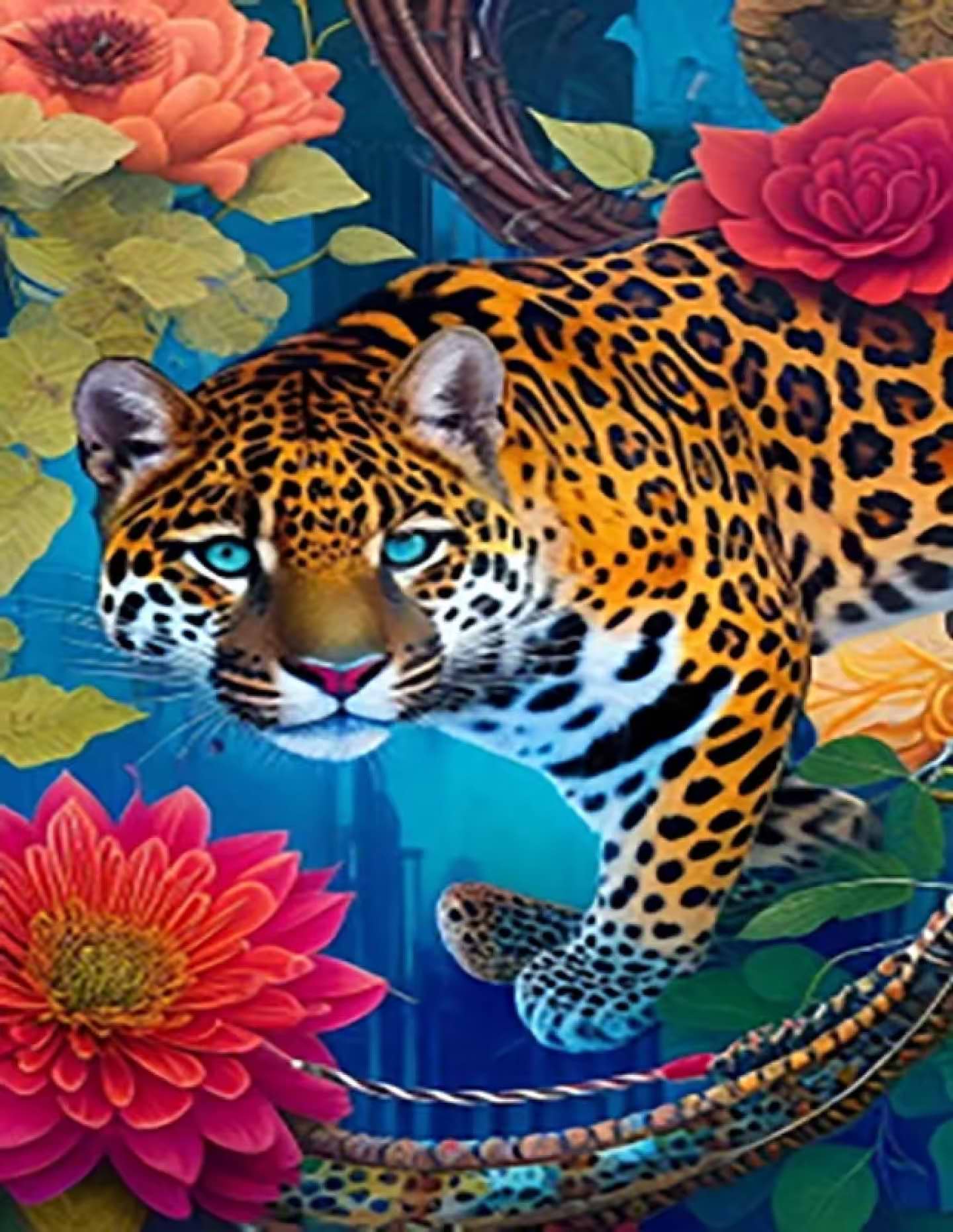 Алмазний живопис Strateg Ягуар у квітах 40х50 см (JSFH85878) - Фото 1