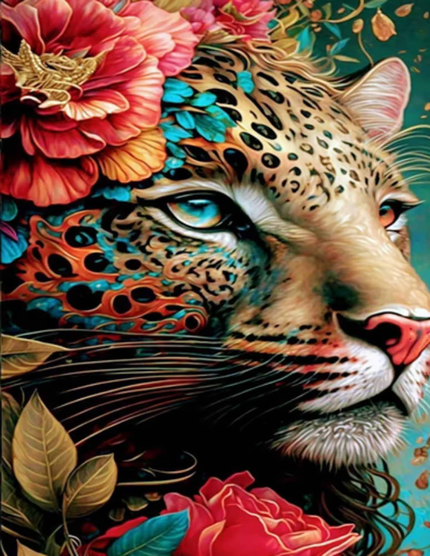 Алмазний живопис Strateg Гепард  у квітах 40х50 см (JSFH85880) - Фото 1