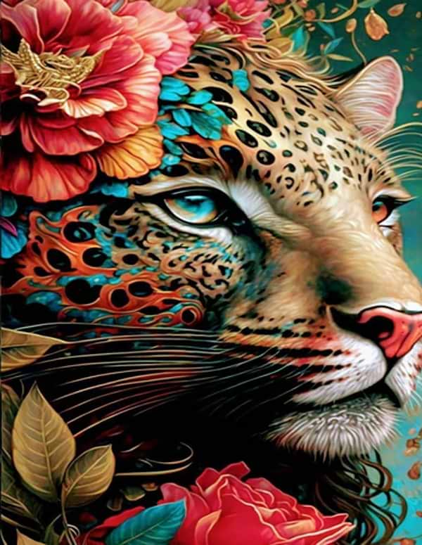 Фото - Алмазний живопис Strateg Гепард  у квітах 40х50 см (JSFH85880)