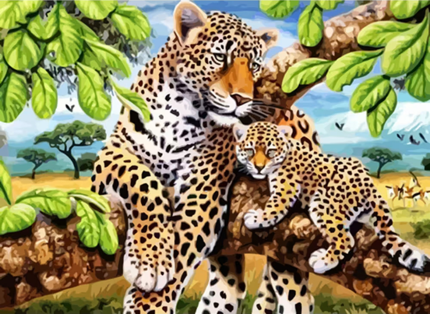 Алмазний живопис Strateg Леопард з дитинчатою 50х65 см (SGK76327)