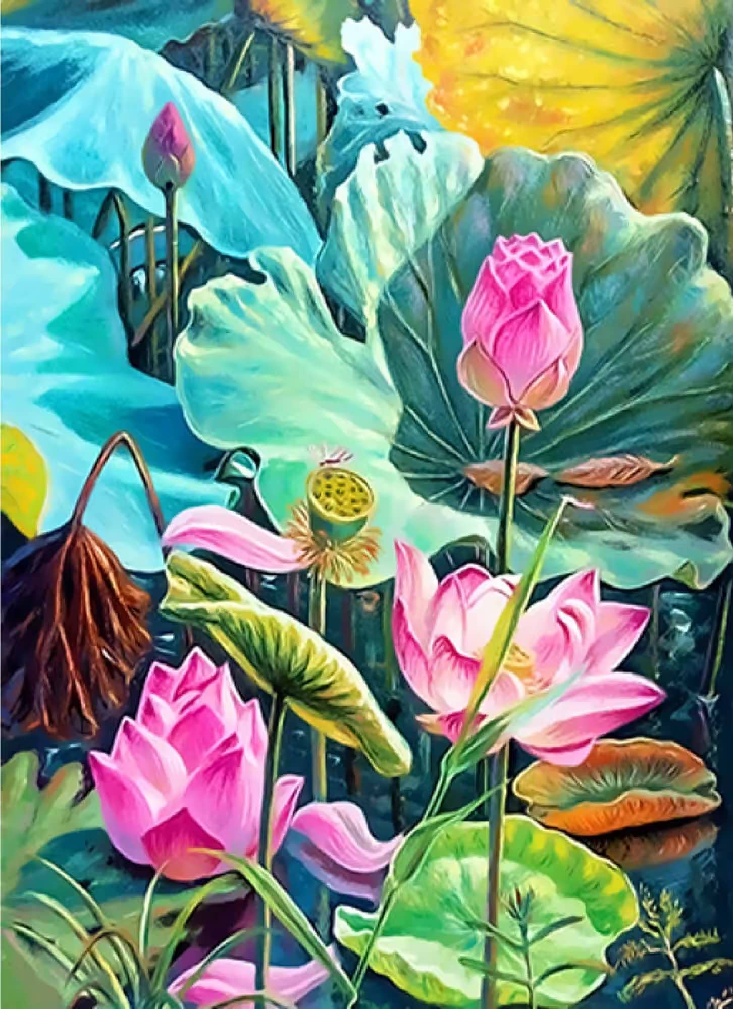 Алмазний живопис Strateg Квітучі лотоси 50х65 см (SGK86082)