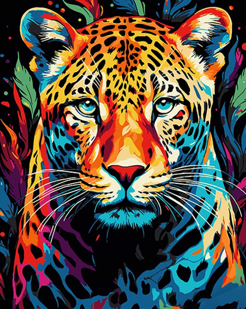 Картина за номерами Strateg Райдужний леопард на чорному фоні 0х50 см (AH1061)