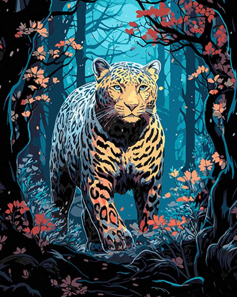 Картина по номерам Strateg Леопард на охоте на черном фоне 40х50 см (AH1062)