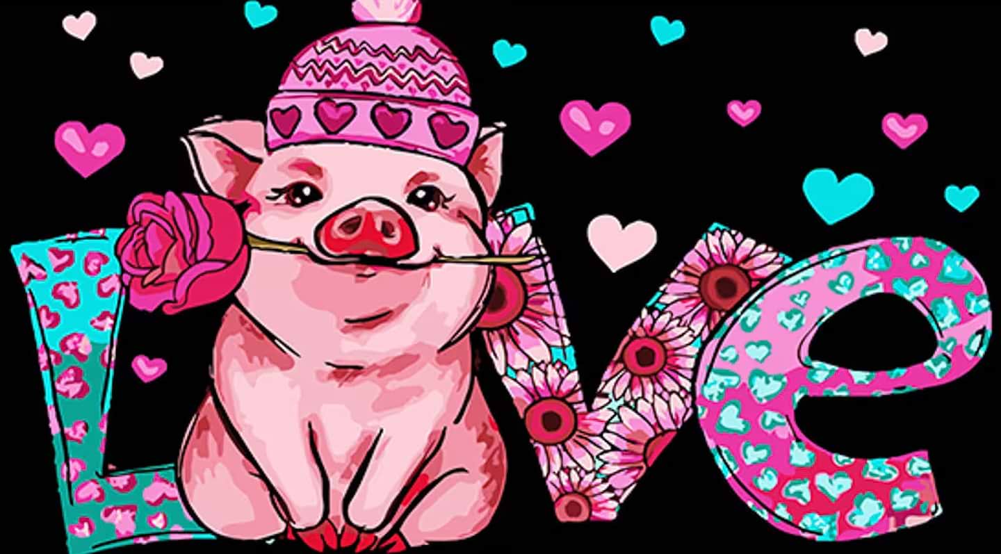 Картина по номерам Strateg Романтическая свинка с сердцем 50х25 см (WW187)