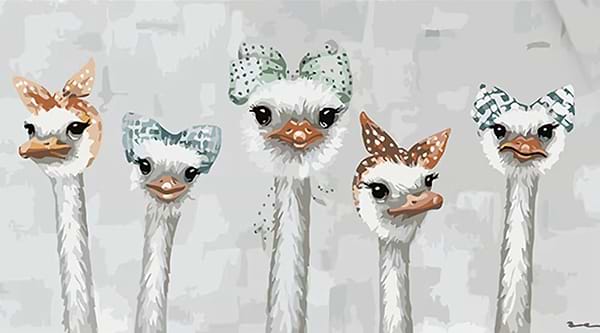 Фото - Картина по номерам Strateg Страусы в платочках 50х25 см (WW208)