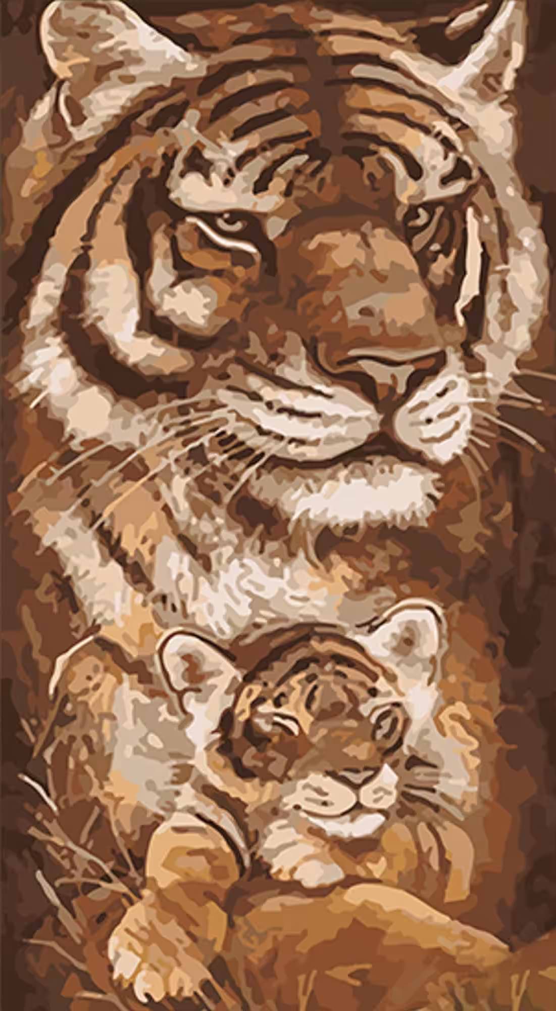 Картина за номерами Strateg Тигреня з мамою 50х25 см (WW232)