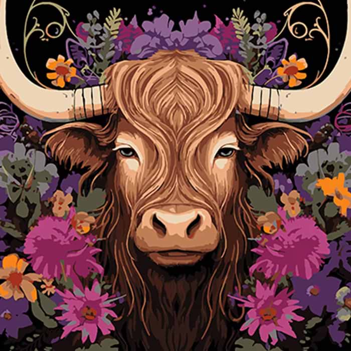 Картина по номерам Strateg Корова в цветочной красоте 40х40 см (AV4040-72)