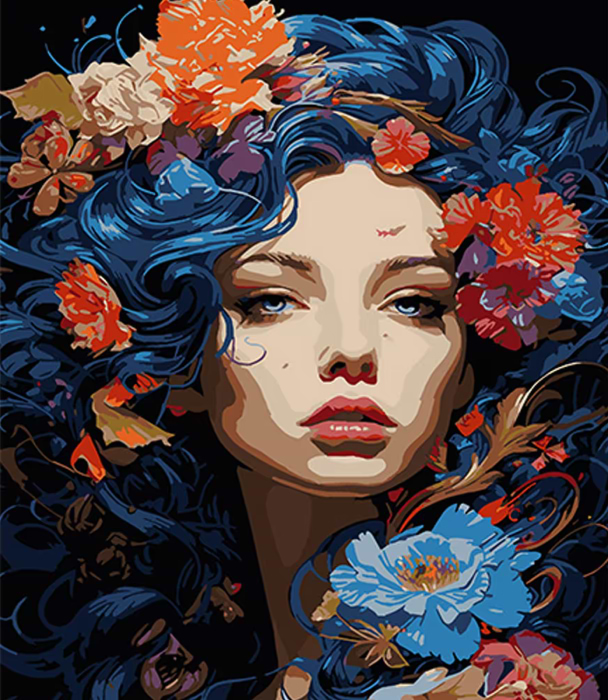 Картина за номерами Strateg Дівчина з квітами у волоссі 40х50 см (AH1116) - Фото 1