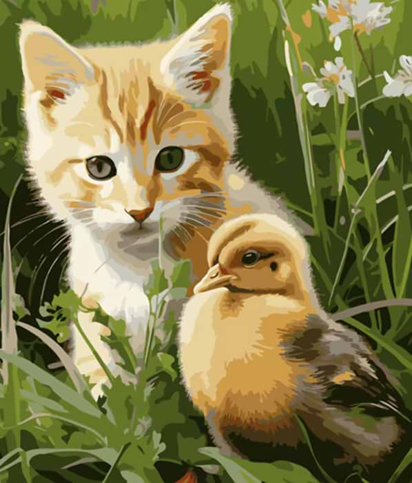 Картина по номерам Strateg Котик и утенок в милой дружбе 40х50 см (MZ011)