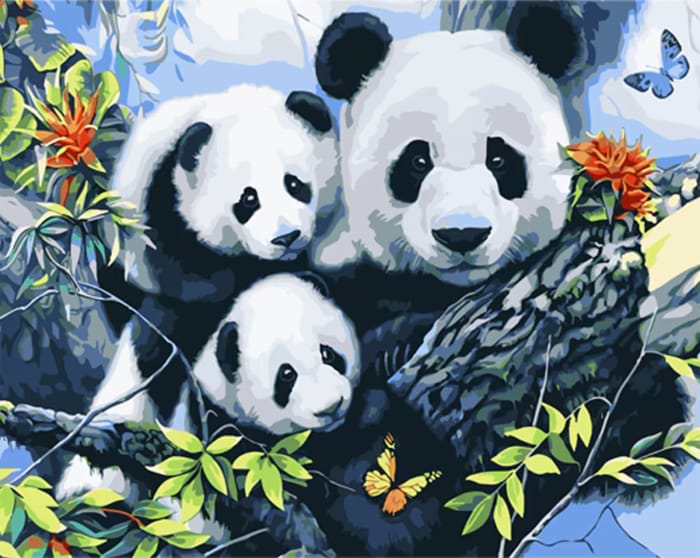 Картина за номерами Strateg Три панди 40х50 см (MZ059)