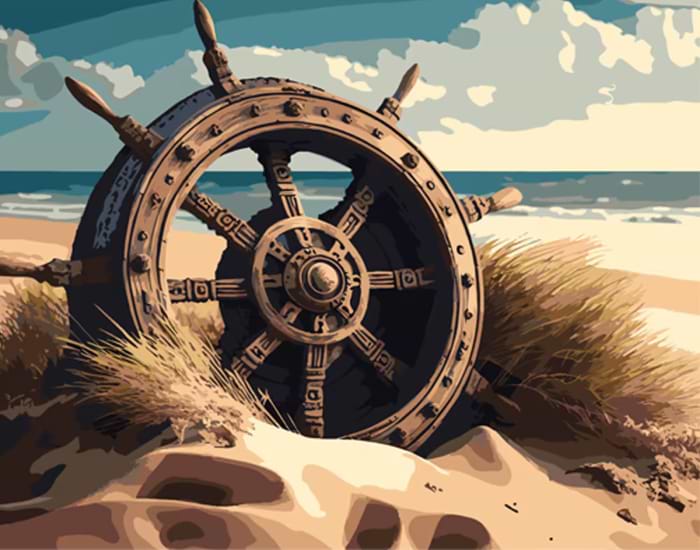 Картина за номерами Strateg Морський штурвал на пляжі 40х50 см (MZ070)