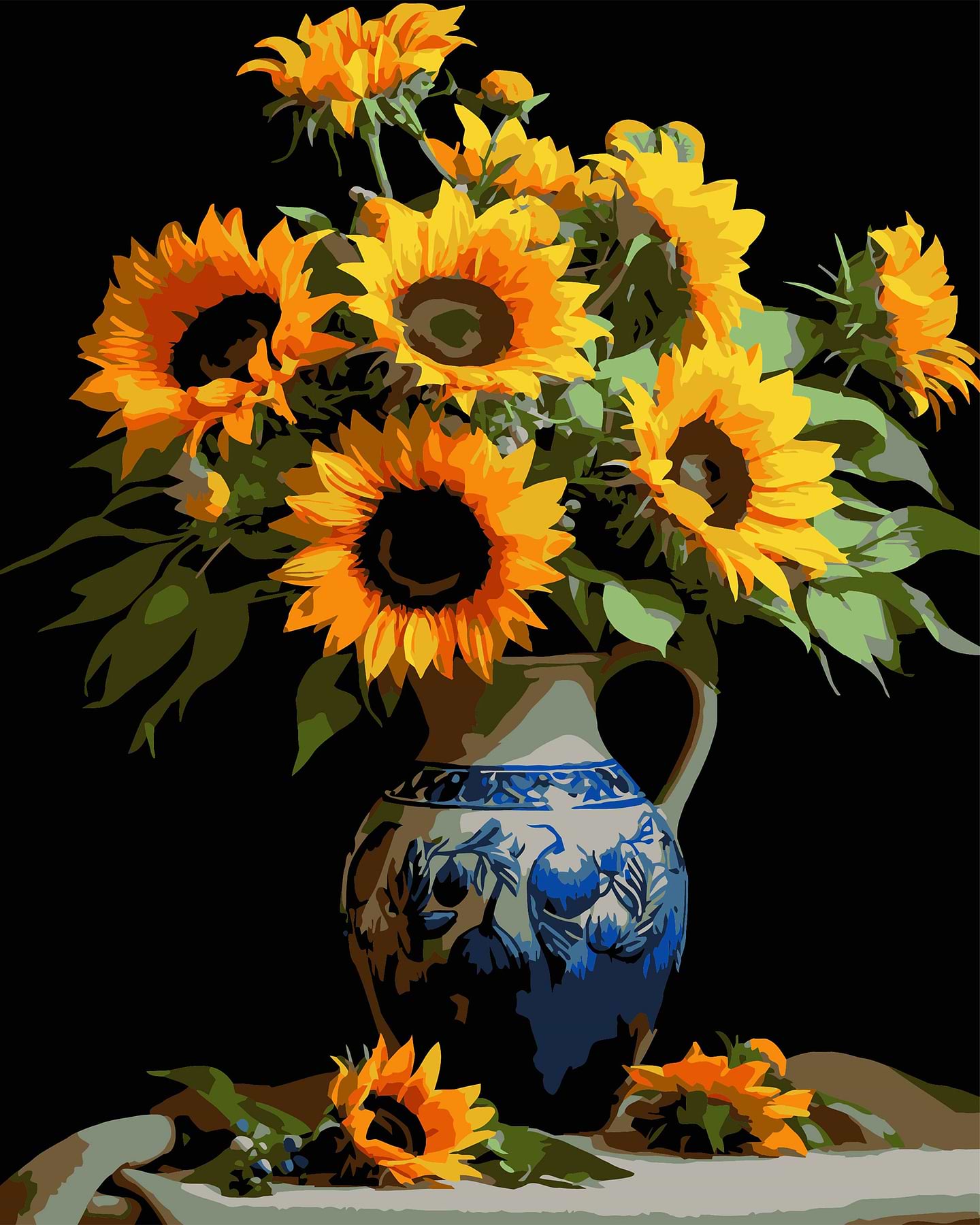 Картина за номерами Strateg Ваза з соняхами на чорному фоні 40х50 см (AH1174-16)