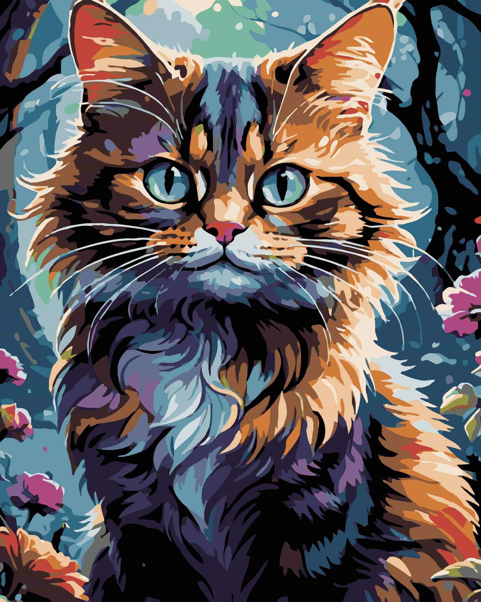 Картина за номерами Strateg Кіт в саду на чорному фоні 40х50 см (AH1182-19)