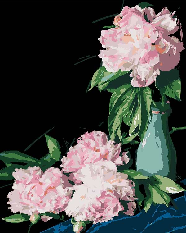 Фото - Картина за номерами Strateg Рожеві півонії на чорному фоні 40х50 см (AH1186-18)