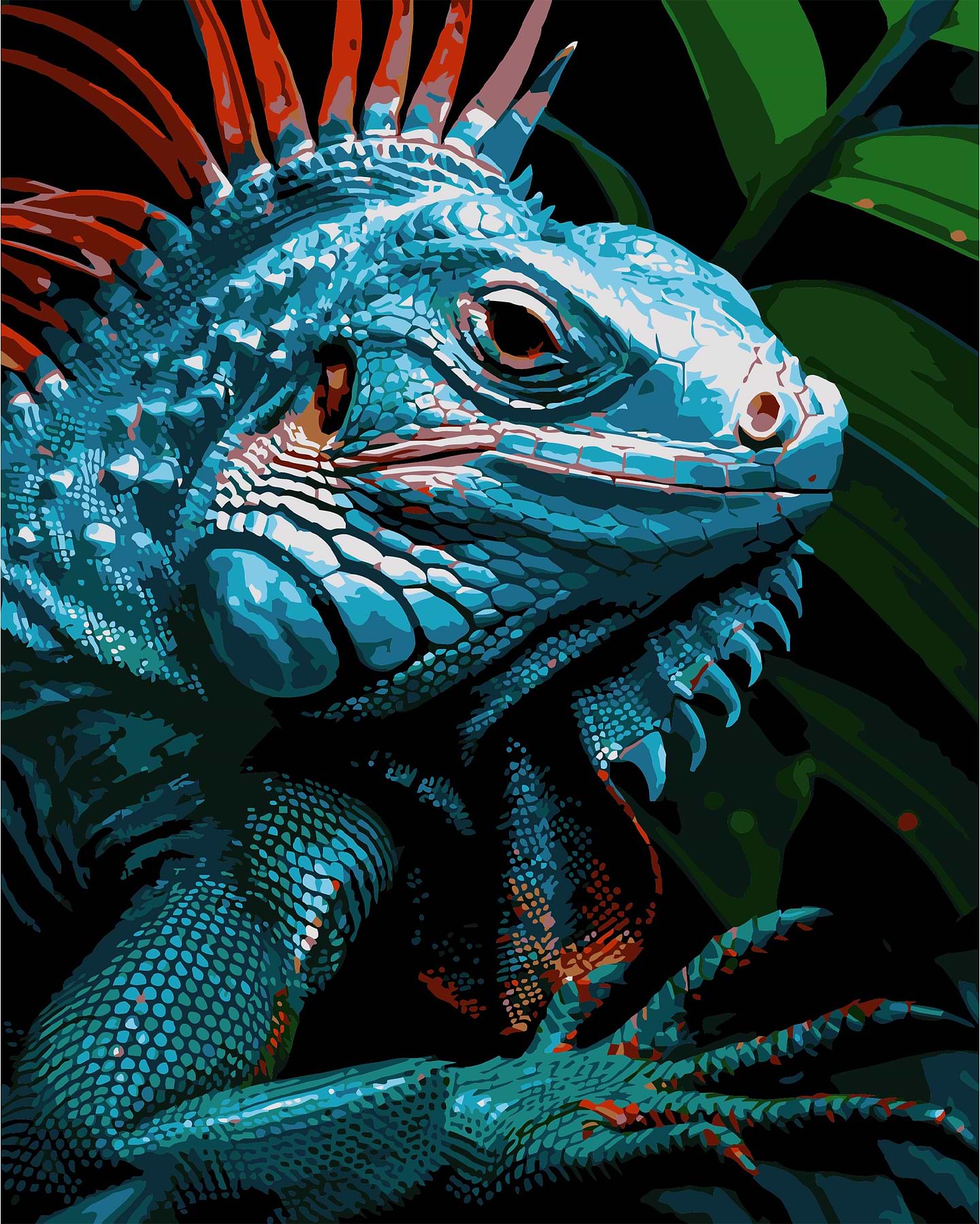 Картина по номерам Strateg Яркий хамелеон на черном фоне 40х50 см (AH1195-15)