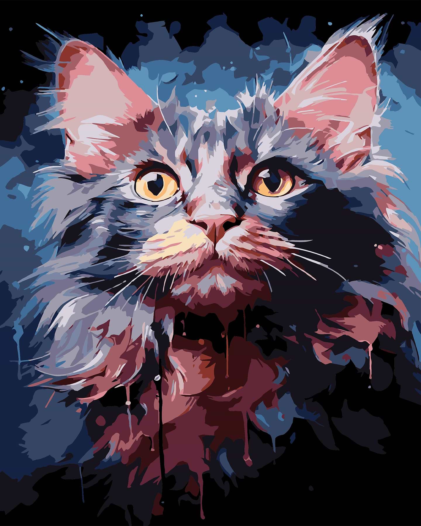 Картина по номерам Strateg Акварельный кот на черном фоне 40х50 см (AH1199-17)