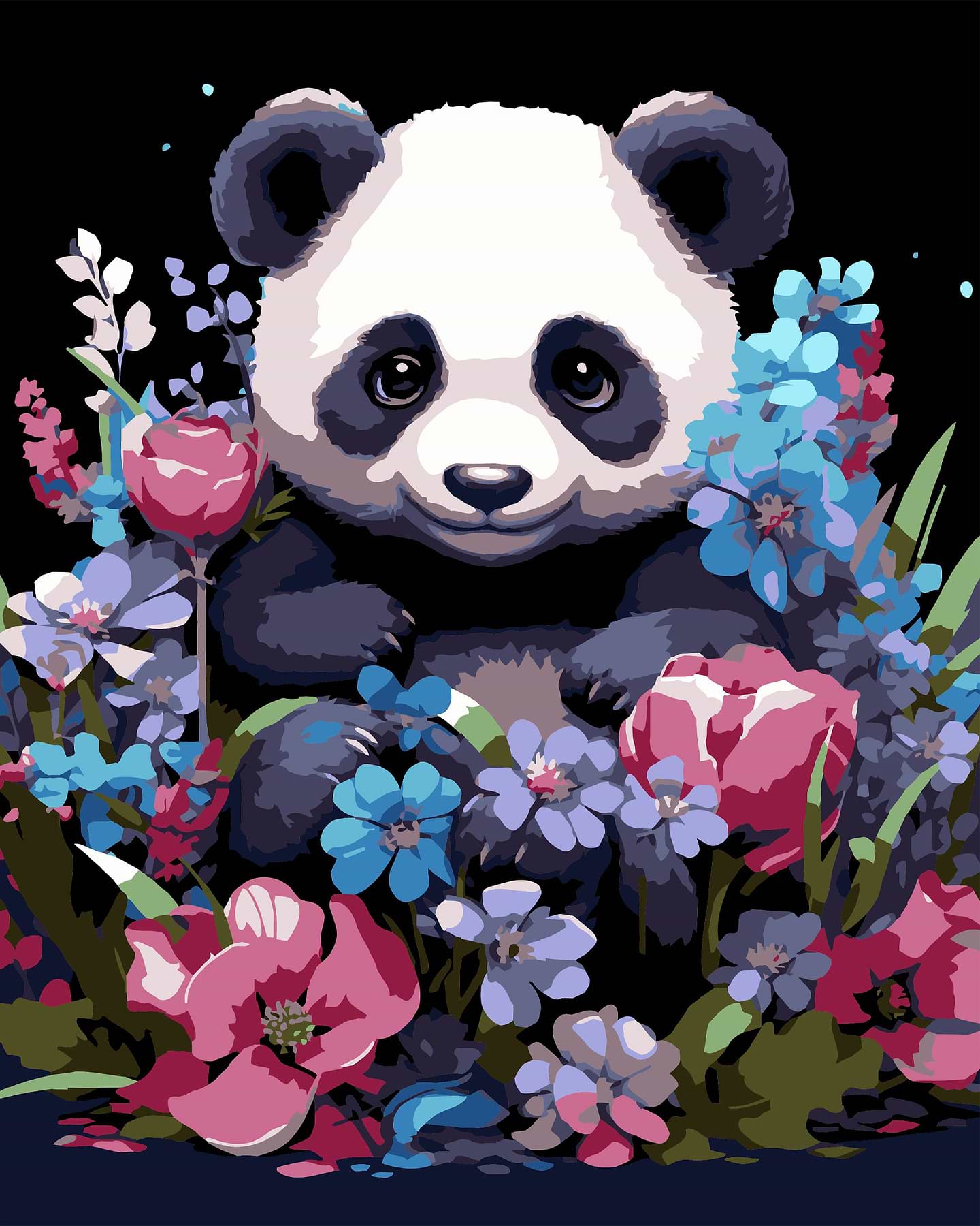 Картина по номерам Strateg Весенняя панда на черном фоне 40х50 см (AH1203-17)