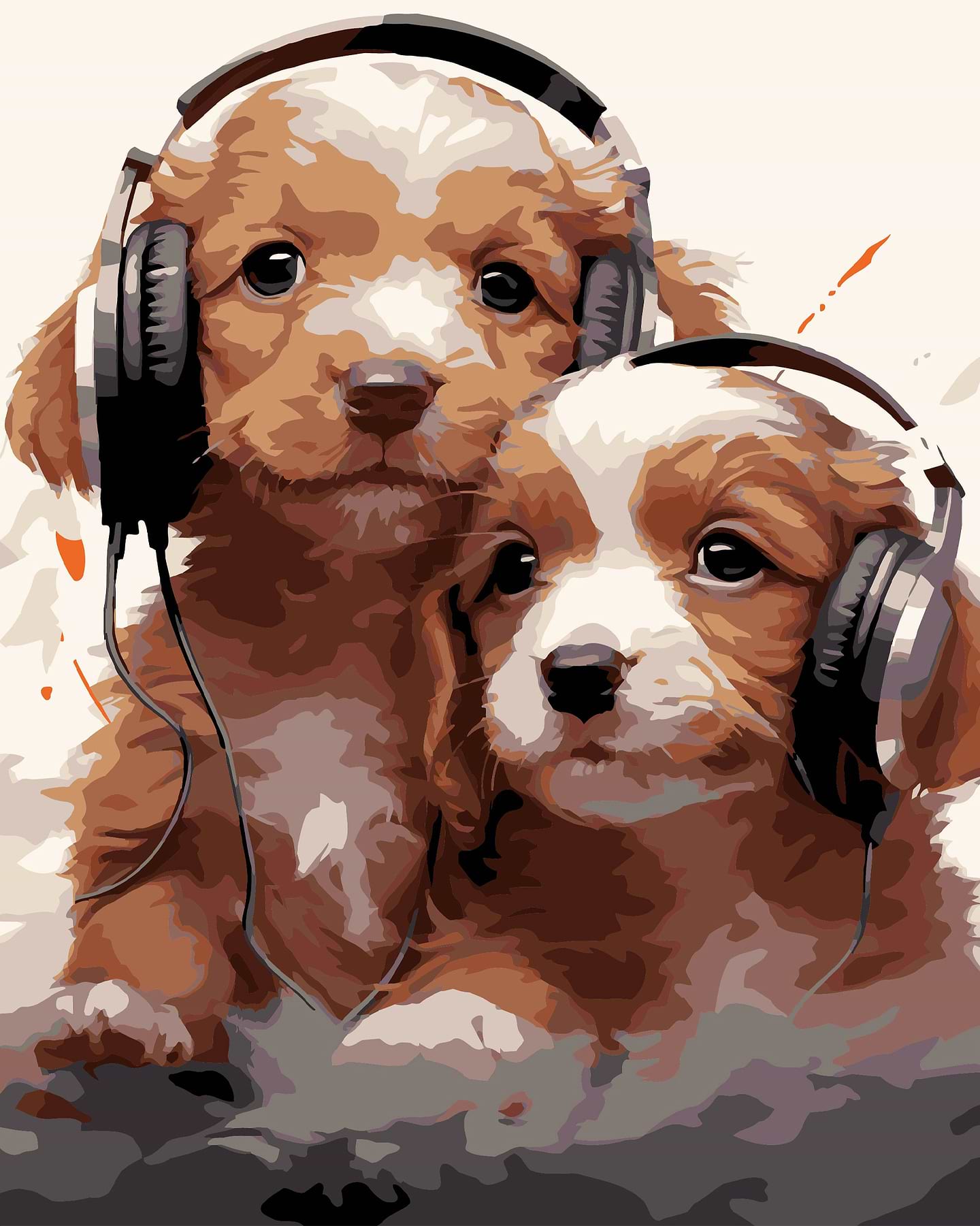 Картина по номерам Strateg Щенки в наушниках на черном фоне 40х50 см (AH1218-19)