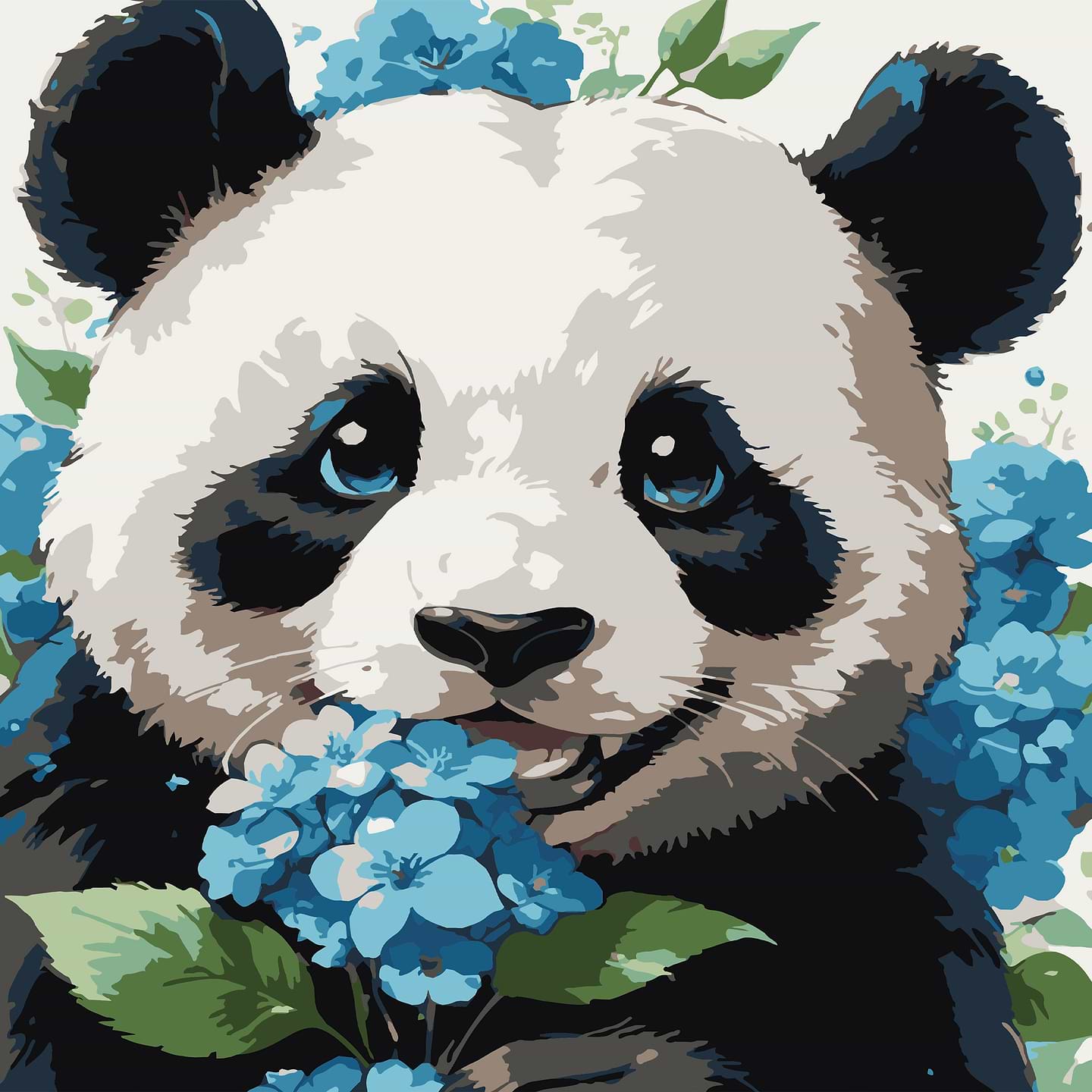 Картина за номерами Strateg Панда серед квітів 30х30 (ES-0903)