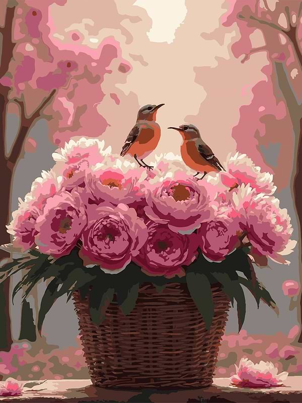 Фото - Картина по номерам Strateg Пионы с птичками 30х40 (SS-1273)