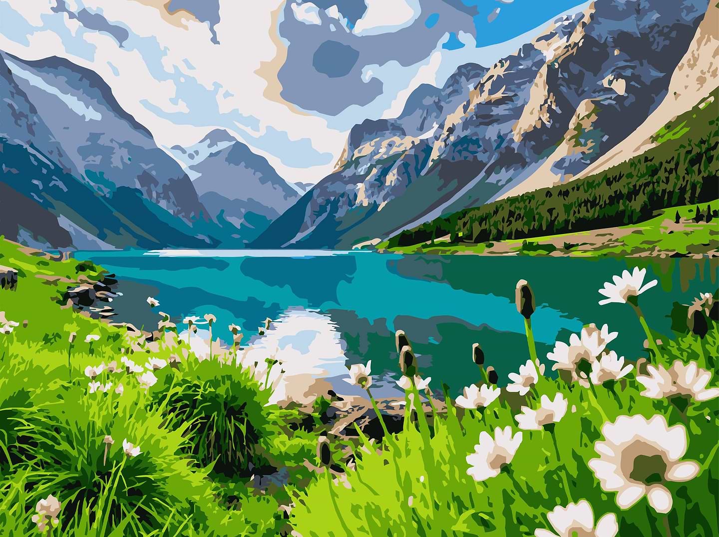 Картина за номерами Strateg Альпійська долина 30х40 (SS-1292)