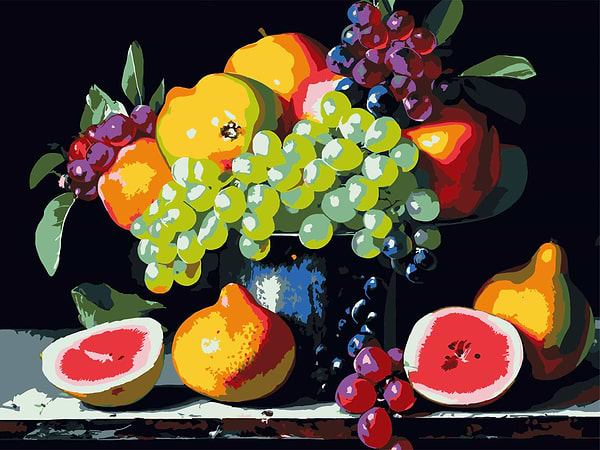 Фото - Картина по номерам Strateg Летний фруктовый натюрморт на черном фоне 30х40 (FH-27)
