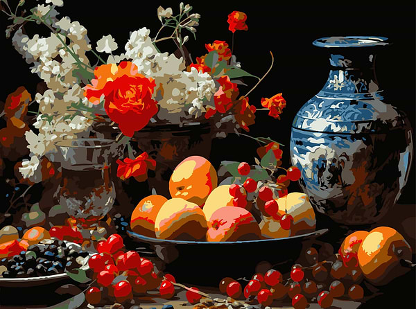 Фото - Картина за номерами Strateg Фруктовий достаток на чорному фоні 30х40 (FH-37)