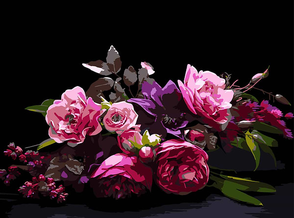 Фото - Картина за номерами Strateg Квіткова гармонія на чорному фоні 30х40 (FH-41)