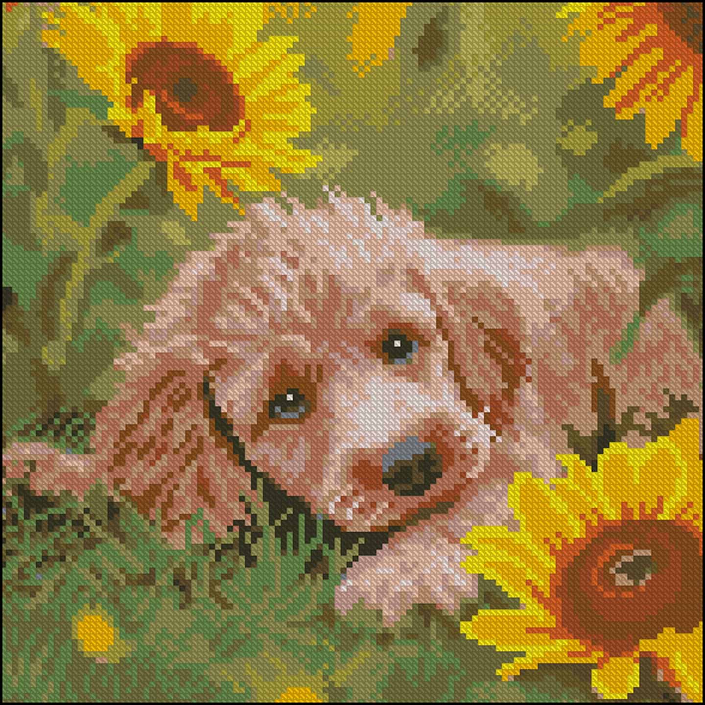 Алмазная живопись Strateg Пес в астрах 30х30 (FZ3030-42)