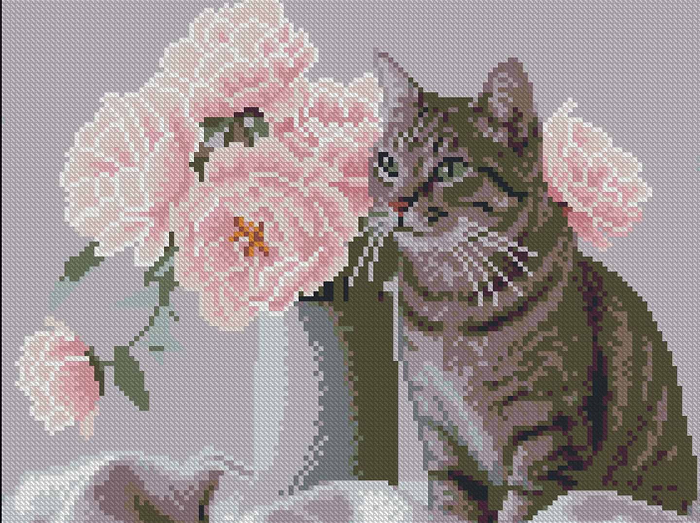 Алмазная живопись Strateg Кот с цветами 30х40 (ZAV3040-59)