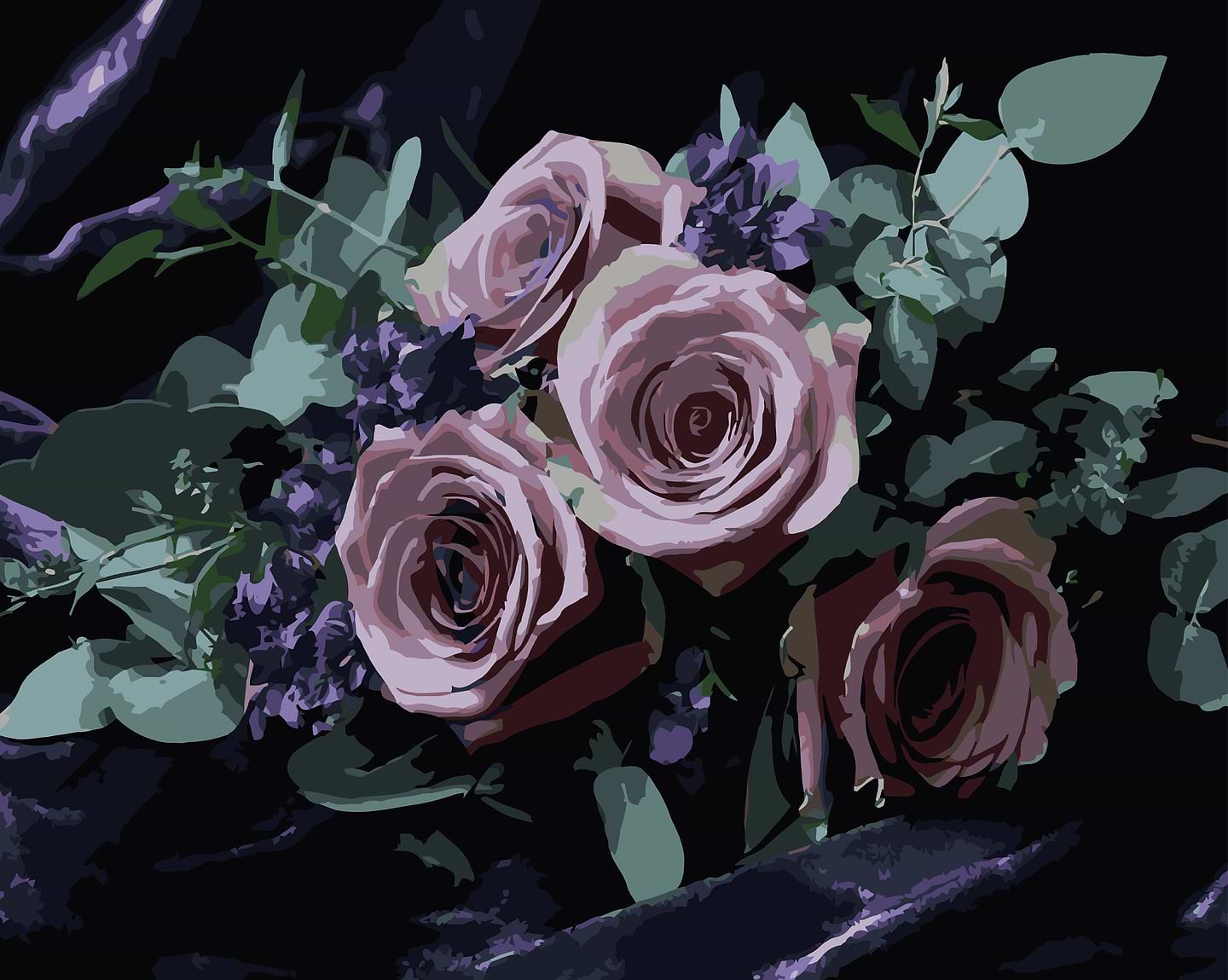 Картина за номерами Strateg Букет роз на чорному фоні40х50 (AH1292)