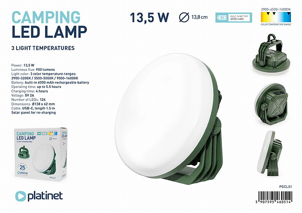 Фото - Фонарь Platinet CAMPING EMERGENCY LIGHT LED 3X2000 MAH 5,5H 13,5W (PGCL01)