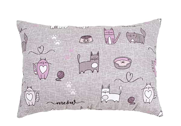 Фото - Подушка декоративная Home Line Полупанама кот на кухне серо-сиреневый 35х50 (175280)