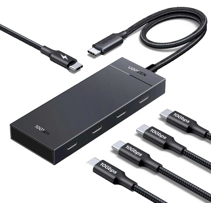 Хаб USB UGREEN CM806 USB-C to 4xUSB-C 3.2 Gen2 10Gbps with PD Power Port Black (55334) - Фото 1
