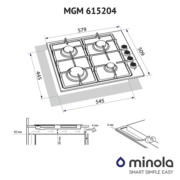 Фото - Варильна поверхня газова Minola MGM 615204 WH