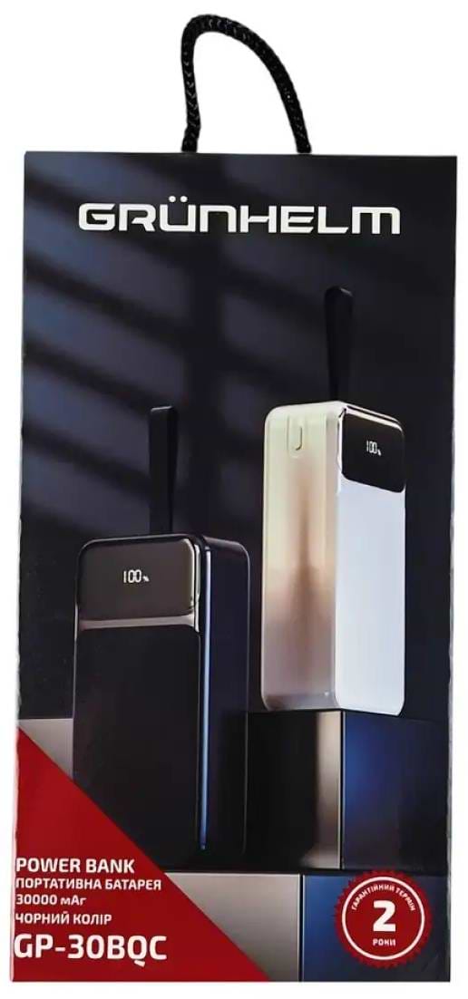 Фото - Батарея мобільна Grunhelm 30.000 mAh Black швидка зарядка 22.5W (GP-30BQC)