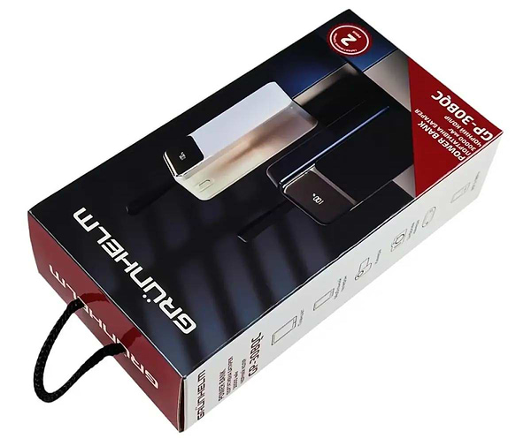 Фото - Батарея мобільна Grunhelm 30.000 mAh Black швидка зарядка 22.5W (GP-30BQC)